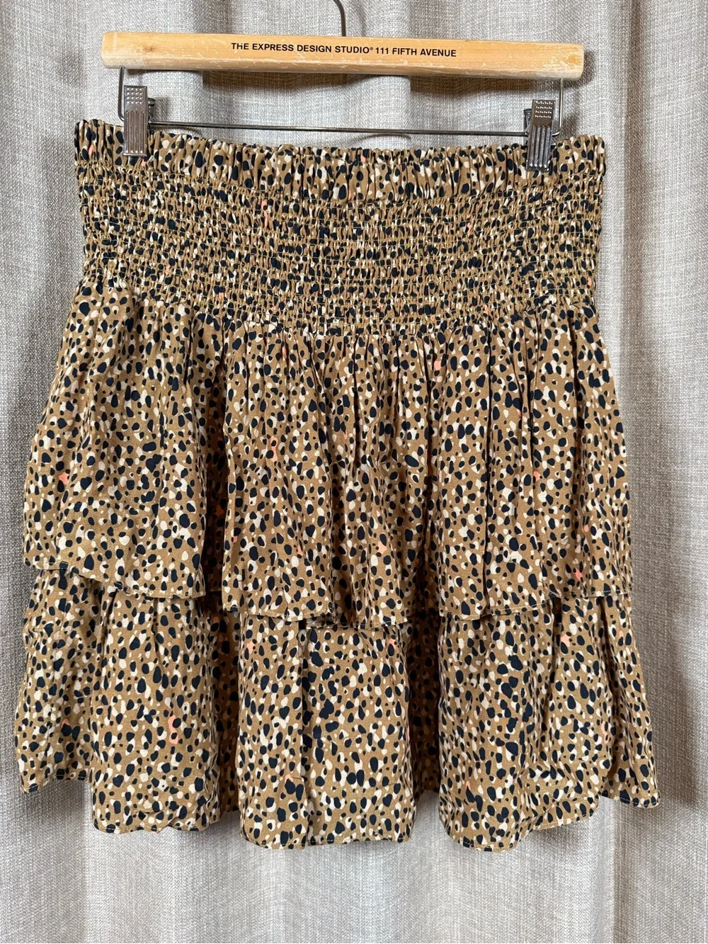 Dolan Left Coast Anthropologie Leopard Smocked Tiered Mini Skirt Large